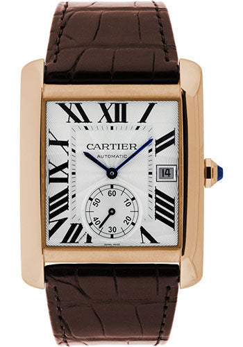 Cartier Tank MC Watch - 34.3 mm Pink Gold Case - Silvered Dial - Dark Brown Alligator Strap - W5330001