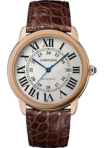 Cartier Ronde Solo de Cartier Extra Large Model Watch - 42 mm Pink Gold And Steel Case - Matt Brown Alligator Strap - W6701009