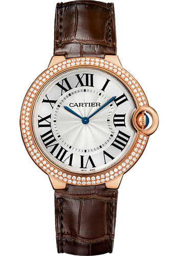 Cartier Ballon Bleu De Cartier Watch - 40 mm Pink Gold Diamond Case - Diamond Bezel - Diamond Dial - Brown Alligator Strap - WE902055