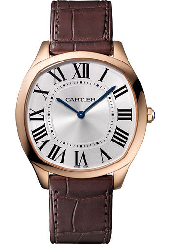 Cartier Drive de Cartier Extra Flat Watch - 38 mm Pink Gold Case - Silvered Dial - Brown Alligator Strap - WGNM0006
