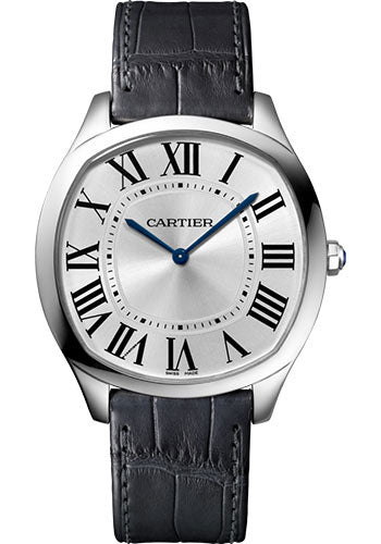 Cartier Drive de Cartier Extra Flat Watch - 38 mm White Gold Case - Silvered Dial - Grey Alligator Strap - WGNM0007