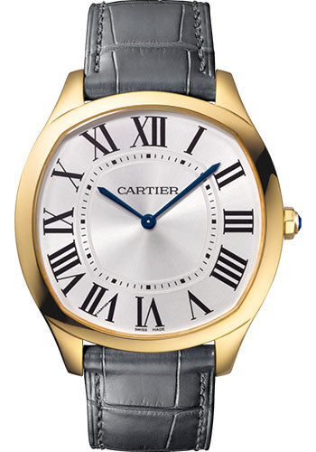 Cartier Drive de Cartier Extra-Flat Watch - 38 mm Yellow Gold Case - Silvered Dial - Gray Alligator Strap - WGNM0011