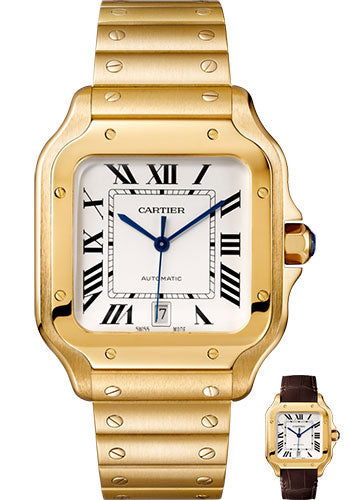 Cartier Santos de Cartier Watch - 39.8 mm Yellow Gold Case - Silvered Dial - Allilgator Strap - WGSA0009