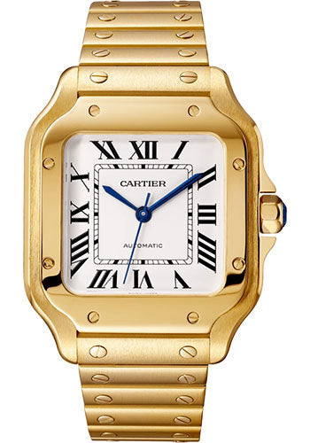 Cartier Santos de Cartier Watch - 35.1 mm Yellow Gold Case - Silvered Opaline Dial - Alligator Skin Bracelet - WGSA0030