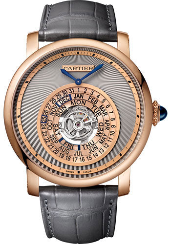 Cartier Rotonde de Cartier Astrocalendaire Watch - 45 mm Pink Gold Case - Gray Dial - Gray Alligator Strap - WHRO0027