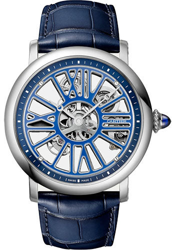 Cartier Rotonde de Cartier Skeleton Watch - 42 mm Platinum Case - Skeleton Dial - Blue Alligator Strap - WHRO0051