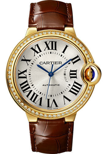 Cartier Ballon Bleu de Cartier Watch - 36 mm Yellow Gold Case - Diamond Bezel - Brown Strap - WJBB0041