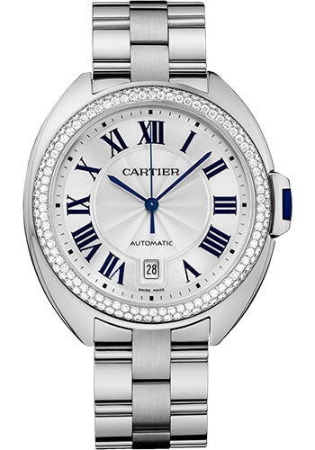 Cartier Cle De Cartier Watch - 40 mm White Gold Diamond Case - Diamond Bezel - Silver Dial - WJCL0008