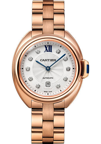 Cartier Cle de Cartier Watch - 31 mm Pink Gold Case - Silvered Flinque Diamond Dial - WJCL0034