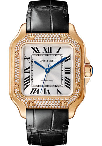 Cartier Santos de Cartier Watch - 35.1 mm Pink Gold Case - Diamond Bezel - Alligator Strap - WJSA0012