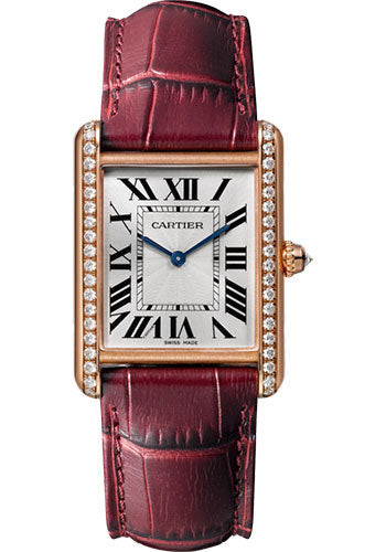Cartier Tank Louis Cartier Watch - 33.7 mm Pink Gold Diamond Case - Burgundy Alligator Strap - WJTA0014