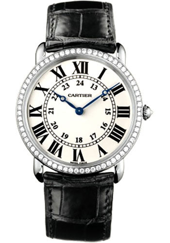 Cartier Ronde Louis Cartier Watch - Large White Gold Diamond Case - Alligator Strap - WR000551