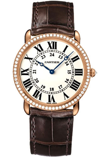 Cartier Ronde Louis Cartier Watch - Large Pink Gold Diamond Case - Alligator Strap - WR000651