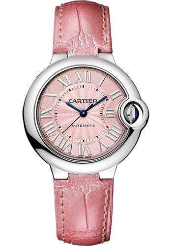 Cartier Ballon Bleu De Cartier Watch - 33 mm Steel Case - Pink Dial - Fuchsia-Pink Alligator Strap - WSBB0002
