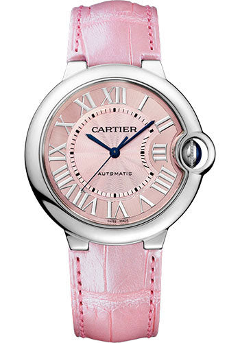 Cartier Ballon Bleu de Cartier Watch - 36 mm Steel Case - Pink Dial - Pink Alligator Strap - WSBB0007