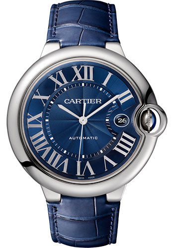 Cartier Ballon Bleu de Cartier Watch - 42 mm Steel Case - Blue Dial - Blue Alligator Strap - WSBB0025