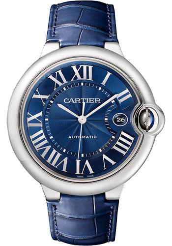 Cartier Ballon Bleu de Cartier Watch - 42 mm Steel Case - Blue Dial - Blue Leather Strap - WSBB0027