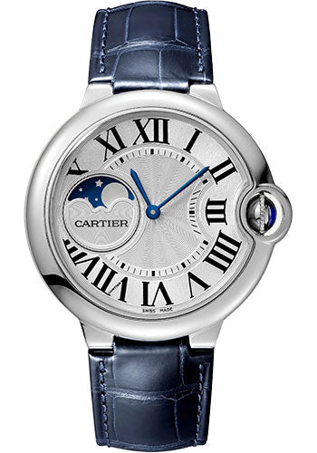 Cartier Ballon Bleu de Cartier Watch - 37 mm Steel Case - Silvered Dial - Blue Alligator Strap - WSBB0029