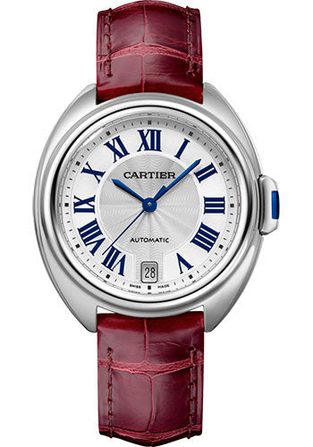 Cartier Cle de Cartier Watch - 35 mm Steel Case - Silvered Dial - Bordeaux Alligator Strap - WSCL0017