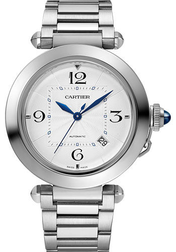 Cartier Pasha de Cartier Watch - 41 mm Steel Case - Silver Dial - Bracelet - Second Dark Gray Alligator Strap - WSPA0009