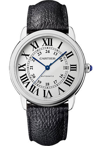 Cartier Ronde Solo Watch - 42 mm Steel Case - Black Grained Calfskin Strap - WSRN0022