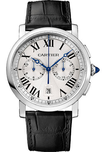 Cartier Rotonde de Cartier Chronograph Watch - 40 mm Steel Case - Silvered Effect Dial - Black Alligator Strap - WSRO0002