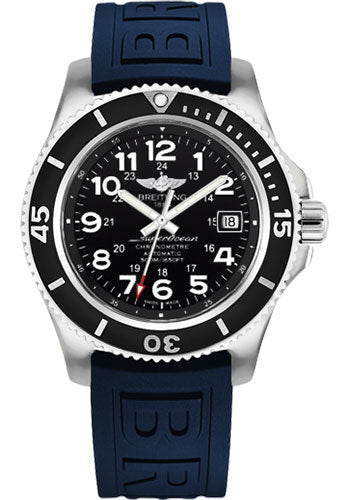 Breitling Superocean II 42 Watch - Steel Case - Volcano Black Dial - Blue Diver Pro III Strap - A17365C9/BD67/148S/A18S.1