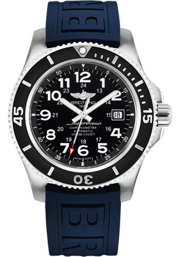 Breitling Superocean II 44 Watch - Steel Case - Volcano Black Dial - Blue Diver Pro III Strap - A17392D7/BD68/158S/A20SS.1