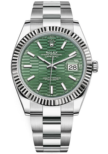 Rolex Datejust 41mm Stainless Steel Mens Watch 126334 Mint Green Fluted Oyster