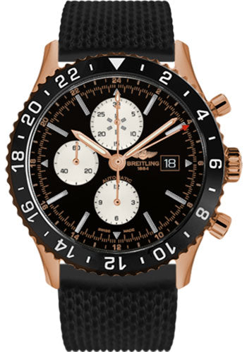 Breitling Chronoliner Watch - 46mm Red Gold Case - Black Dial - Black Aero Classic Rubber Strap - R2431212/BE83-aero-classic-rubber-black-deployant