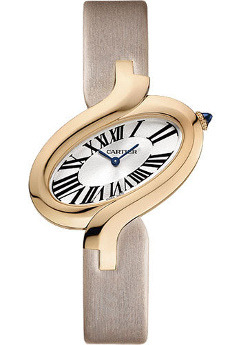 Cartier Delices de Cartier Watch - Small Pink Gold Case - Silvered Dial - Fabric Strap - W8100009