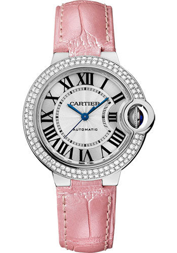 Cartier Ballon Bleu de Cartier Watch - 33 mm White Gold Diamond Case - Pearly Pink Alligator Strap - WE902067