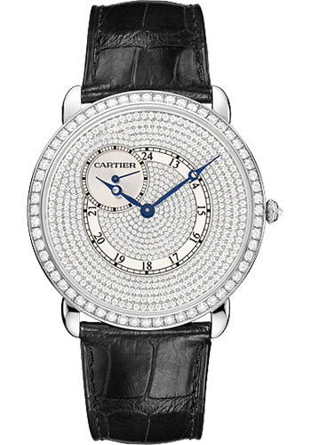 Cartier Ronde Louis Cartier Watch - Extra large White Gold Diamond Case - Full Diamond Paved Dial - Alligator Strap - WR007003